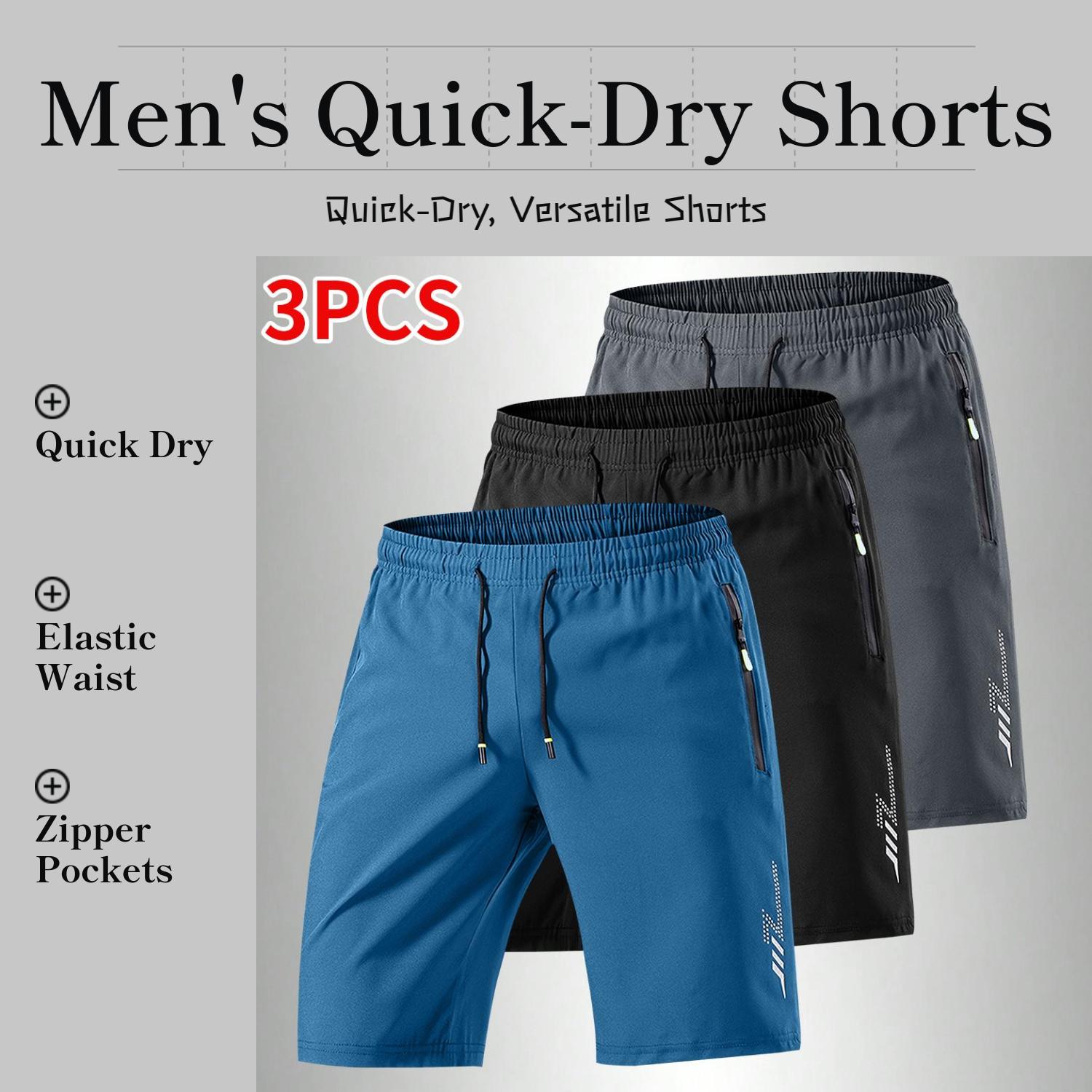 3 Packs Men's Minimalist Everyday Summer Shorts, Lightweight Quick-Dry Breathable Bottoms with Elastic Drawstring Waist & Zipper Pockets, Comfortable Casual Wear for  Gym, Travel & Daily Life