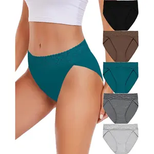 Womens Underwear Cotton Bikini Panties High Cut Lace Panty Stretch Hipster Underpants Ladies Briefs S-XXL
