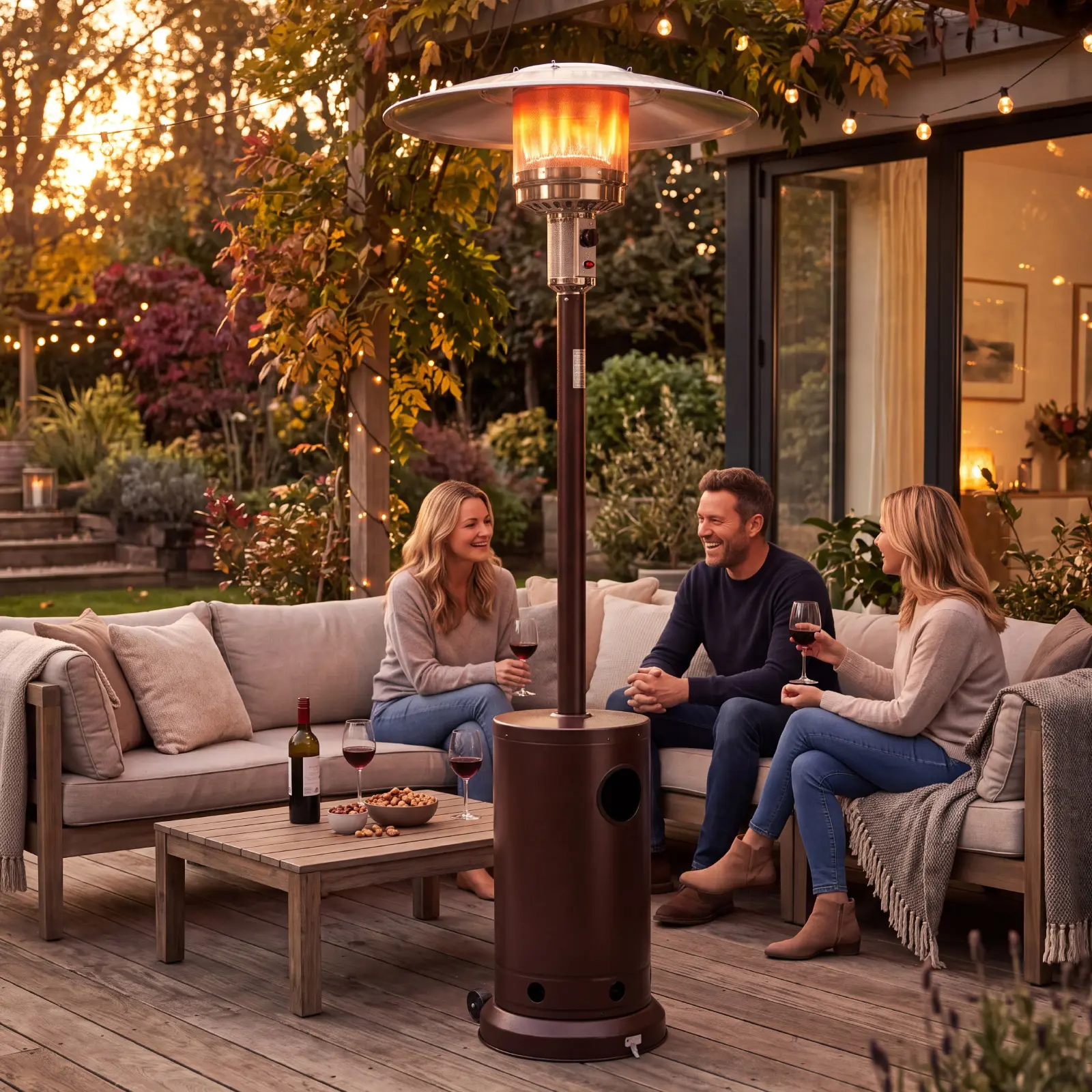 Sweetcrispy Round Shape Outdoor Metal Steel Patio Heater - 48000 BTU Heat Source, Double Grid Heating, Wheel-Equipped for Easy Mobility, Ideal for Home or Garden Use