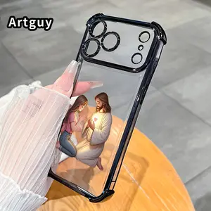 Four Corner Anti-Fall Jesus and little Girl Praying Pattern Phone Case for iPhone 17 Pro Max 16 Air 15 Plus 14 13 12 11 E Shockproof Transparent Electroplated Protective Cover