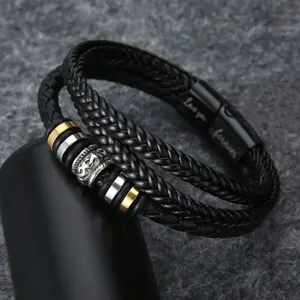 Braided Leather Bracelet for Son, Men's Cuff Bracelet Gift with Card and Box, Birthday Graduation Christmas Present from Parents