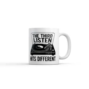 The Third Listen Hits Different Mug Funny Sarcastic Record Player Graphic Novelty Coffee Cup - 11oz Funny Coffee Mugs Ceramic Printed Drinkware Cup