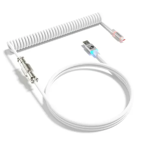 MAMBASNAKE C01 Coiled Keyboard Cable with Aviator Connector, Detachable USB-C to USB-A, LED Illuminated Connectors, Durable Tough TPU Material, Zinc Alloy Shell, 2m Gaming Keyboard Cable, Data Transfer & Fast Charge, USB PC Accessory