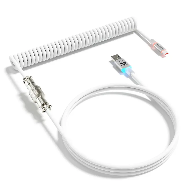 MAMBASNAKE C01 Coiled Keyboard Cable with Aviator Connector, Detachable USB-C to USB-A, LED Illuminated Connectors, Durable Tough TPU Material, Zinc Alloy Shell, 2m Gaming Keyboard Cable, Data Transfer & Fast Charge, USB PC Accessory