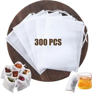 Premium-Grade 300 PCS Disposable Tea Bags for Loose Leaf Tea Empty Filter Bags with Drawstring Fillable Sachets for Coffee Spice Herb 3.54 x 2.75 inches