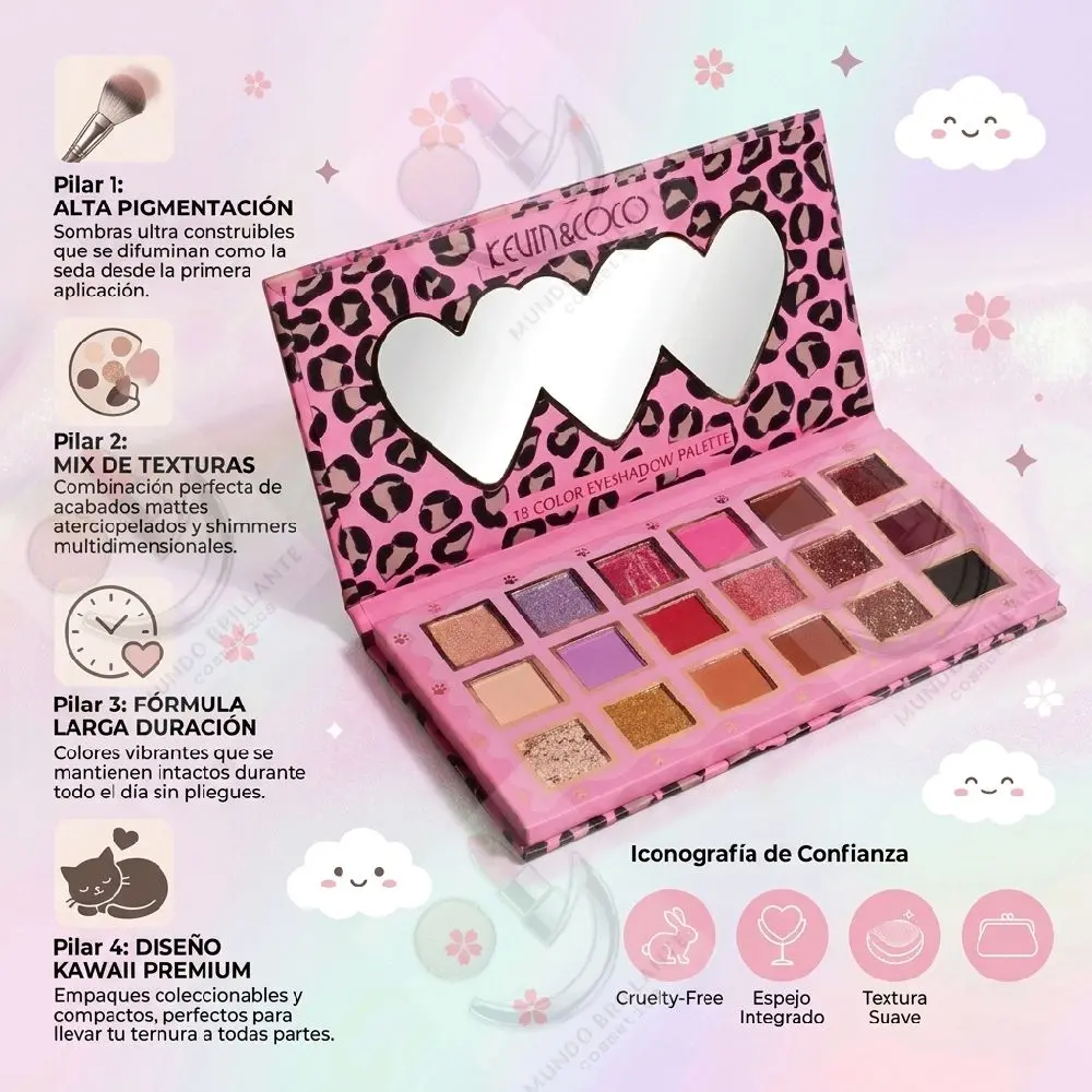 Kevin&CoCo 18 Color Eyeshadow Palette - Pink Leopard Print Design with Glitter and Matte Shades for Makeup