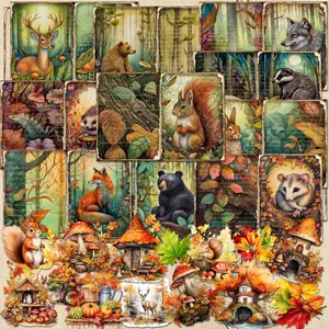Vintage Fall Forest Squirrel Pattern Sticker & Paper Set, (76pcs/set), Including 12pcs Paper & 64pcs Sticker, Scrapbooking Material Paper, Scrapbook Materials, Stickers For Scrapbooking