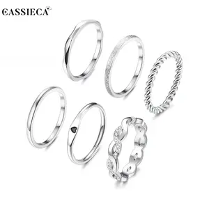 CASSIECA Women's 6PC Stainless Steel Minimalist Stacking Ring Set, Carved Hearts Heart Shaped Rings, Everyday Stackable Knuckle Thumb Bands for Promise or Engagement Summervibes