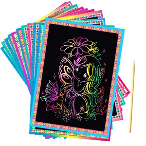 Scratch Art Kit with Wooden Pen, 10 Sheets, Vibrant Colors, Creative Drawing Paper, Perfect Holiday Gift, Unleash Hidden Designs, Handicraft, Crafting Kit