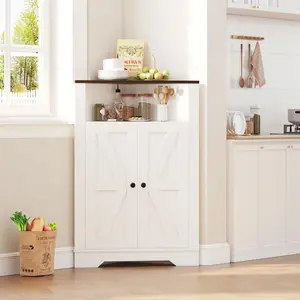 Farmhouse Corner Cabinet with Barn Doors, 38.2" Tall Storage Unit Featuring 2 Doors & 3 Shelves, Space Saver for Living Room, Kitchen or Laundry Room