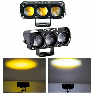 2/4-Pcs 3-Lens LED Pod Lights Set, White-Yellow Dual Colors Waterproof Motorcycle Auxiliary Driving Fog Lights, LED Illumination, Off-Road Safety, Visibility Boost, for ATV UTV, Motorcycle Parts
