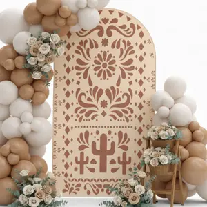 Cielito Lindo Arch Backdrop Cover Round Top Talavera Flower Design Doubleside Cover for Mexican Theme Fiesta Wedding Baby Shower Birthday Party Decor (Without Arch Support)