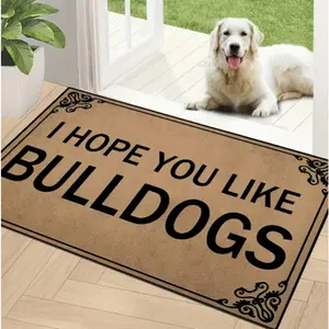 Bulldog Pattern Welcome Doormat, Non-slip Floor Mat, Decorative Carpet for Home Living Room Kitchen Bedroom Farmhouse Hallway Laundry Room, Home Decor Rugs