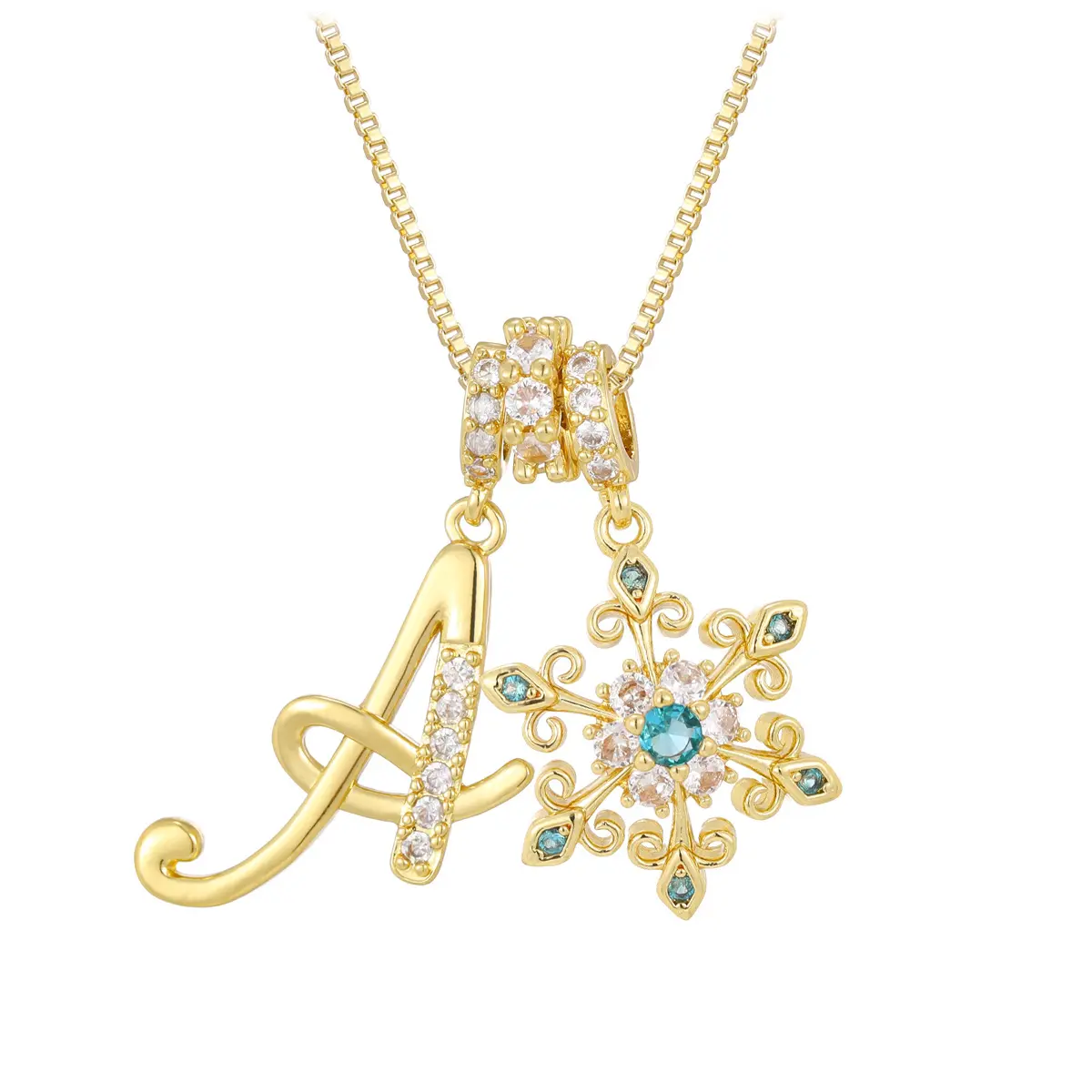 New Valentine's Day Necklace Copper Plated 18K Gold Three-in-One Pendant Necklace Accessories 26 English Letter Snowflake Pendant