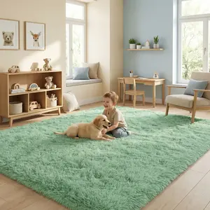 QULINT MintGreen Shaggy Area Rug For Living Room, Ultra Soft Fluffy Big Carpets for Bedroom, Modern Throw Rug for Spring Decor Aesthetic, Upgrade Non-Slip backing, Ideal Gift For Mother's Day and Memorial Day, Dry Clean Only, With 4 Carpet Stickers tiktok