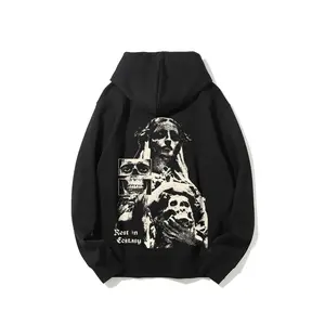 Dark Gothic Style Printed Unisex Streetwear Casual Hoodie