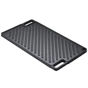 【SummerFinds】VEVOR Reversible Grill/Griddle,  , 9.7"x16.7" Pre-Seasoned Cast Iron Griddle, Rectangular Double Burner Griddle Pan, Non-Stick Family Pan Cookware with Handles, Flat Top Plate for BBQ, Gas Grill, Black