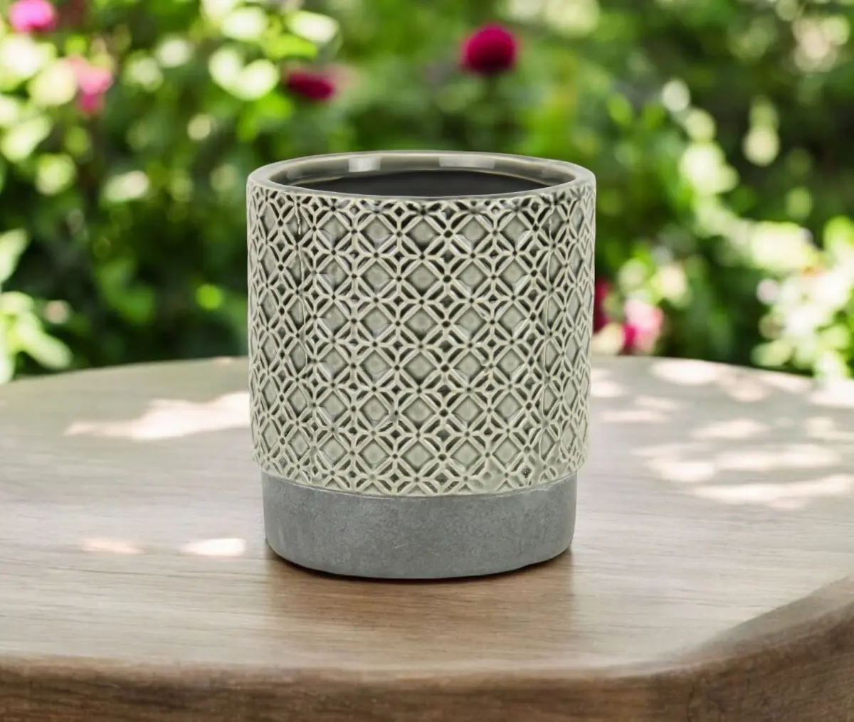 360 stand 6 in. Gray Geometric Ceramic Round Planter, Contemporary Dual-Use Room Decor for Indoor & Outdoor Garden Supplies, Garden Decor, Flower Pots, Outdoor Garden Accessories