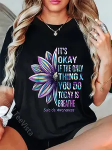 100% Cotton Unisex It's Okay If The Only Thing You DO Today Is Breathe T-Shirt Graphic Casual Round Neck Tee