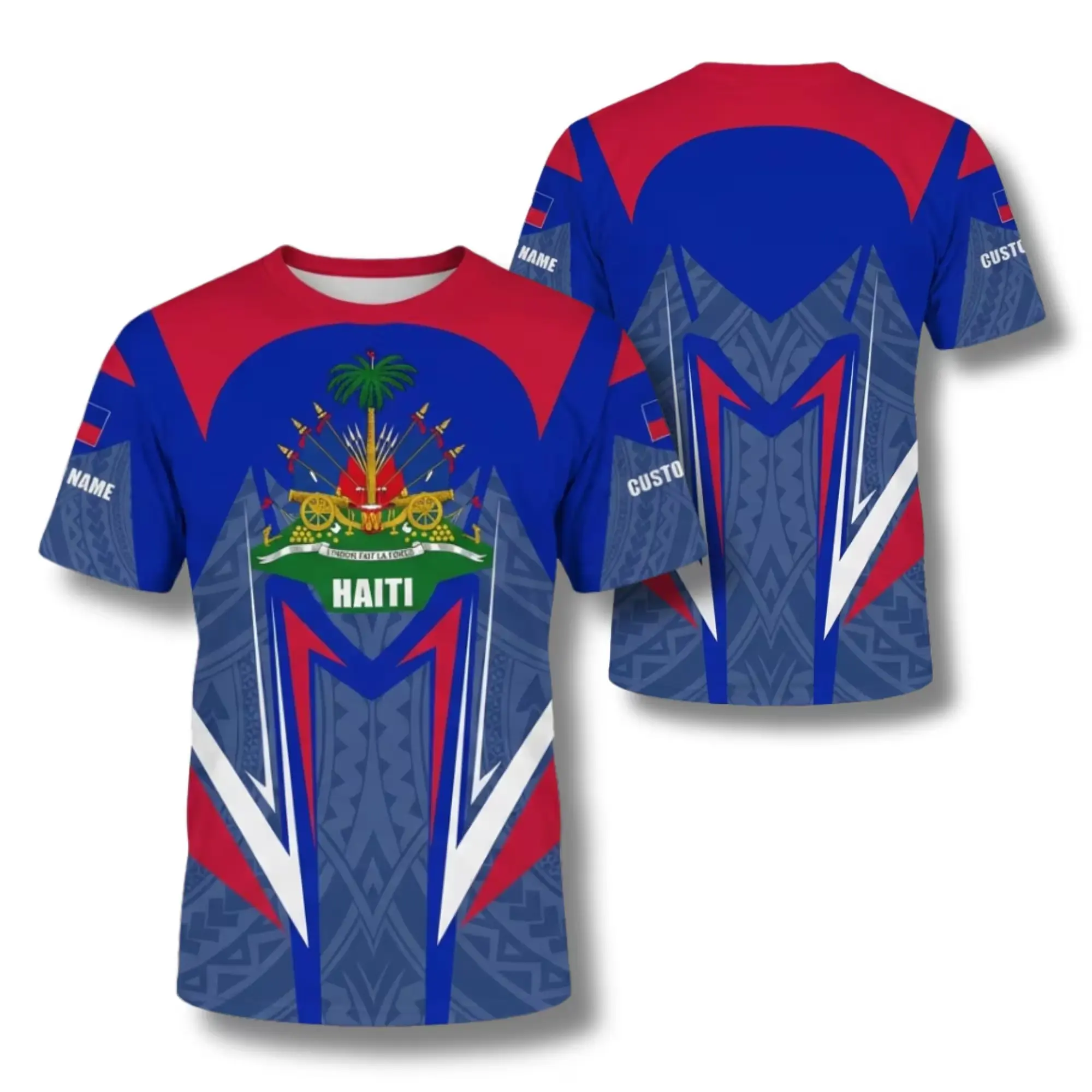 Men’s Haitian Football Jersey – Comfortable Round Neck Sports Shirt, Ethnic Pattern Athletic Wear, Fitted H-Type Outdoor Training Top, Lightweight All Seasons Sportswear, Casual Streetwear Outfit