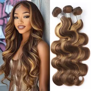 Ishow P4/27 Highlight Honey Blonde Body Wave Human Hair Bundles Body Wave Quick Weave Hair Bundles Piano Color Body Wave 3 Bundles Sew In