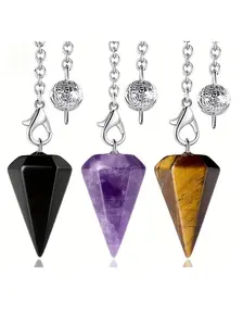 3pcs Natural Amethyst Tiger Eye Obsidian Quartz Pendant Set, DIY Jewelry Making Decorative Beads, Magic Ornament Gift, Crystal Pendants
