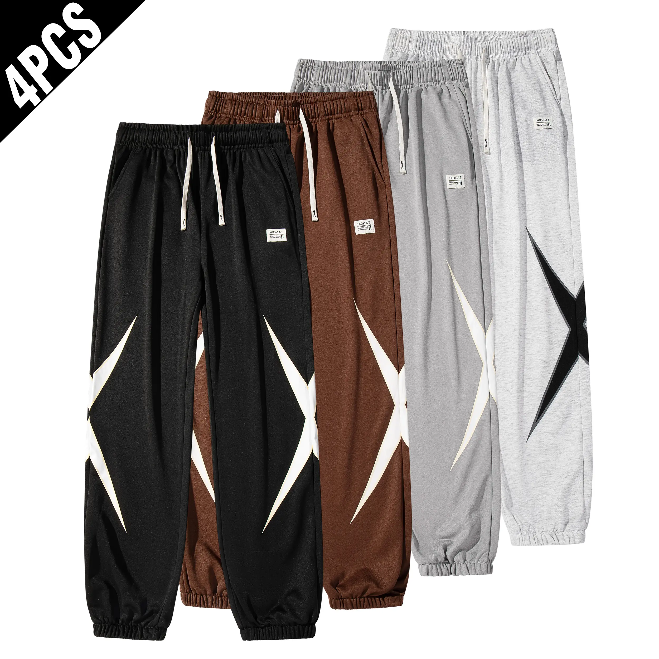 4 Pack Men Big Star Print Jogger Sweatpants, Elastic Drawstring Cuffed Ankle Pants, Loose Fit Y2K Hip Hop Streetwear Casual Athletic Trousers
