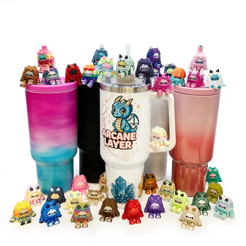 Flurryfoot, Bigfoot, Kittyfoot & Gillifoot Sip Sidekicks – 3D Printed Cryptid Straw Toppers for Tumblers | Cute Straw Buddy Accessories