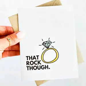 That Rock Though Funny Engagement Wedding Card A2 Size 4 1/4" x 5 1/2" Folded Greeting Card with Kraft Brown Envelope Recycled Content 30%