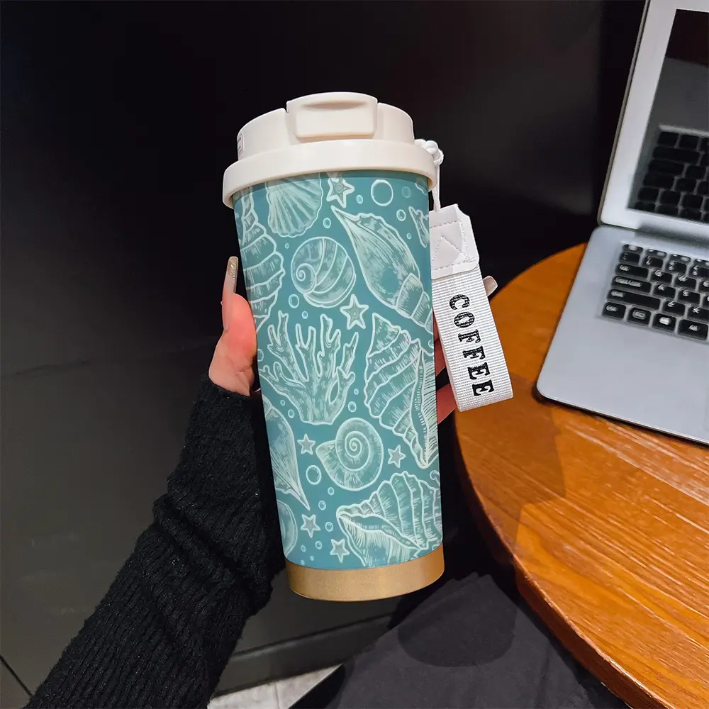530ML Insulated Tumbler, Boho Style Abstract Pattern, Stainless Steel, Travel Mug with Straw and Strap, Ideal Gift for Holidays
