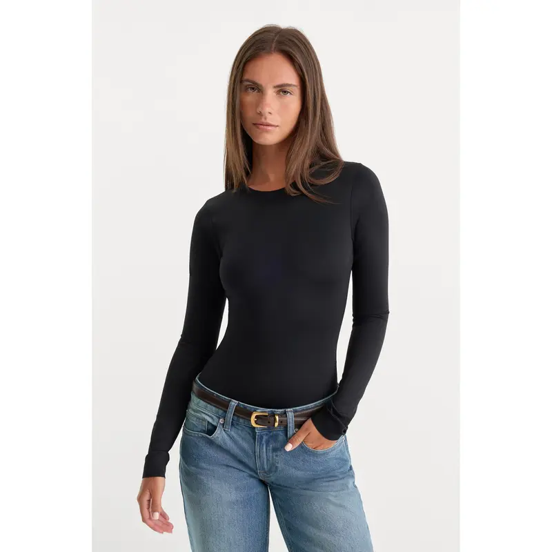 THE SCULPTING MODERN LONG SLEEVE BODYSUIT | BLACK