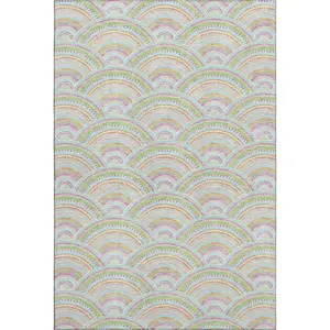 HomeRoots 677716 9x12 ft. Pearl Orange & Green Geometric Machine-Washable Rectangle Area Rug - Child-Friendly, Kids-Safe, No-Slip, Protective, UV-Protected, Machine-Made, Washable, Child-Friendly Area Rugs, Kids-Safe Area Rugs