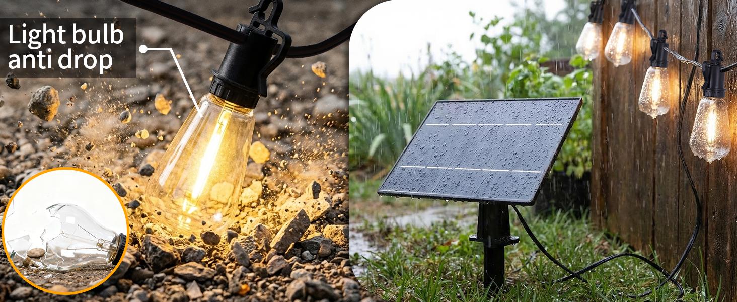 【OOOLED】  60FT Solar String Lights, Dusk to Dawn Light Sensor, Waterproof Shatterproof Outdoor Lights, 8 Lighting Modes Dimmable, Auto On/Off Solar Powered Fairy Lights for Patio, Porch, Backyard & Garden