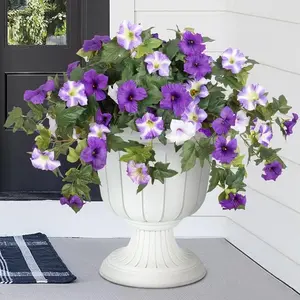 2pc Artificial Flowers for Outdoors, Faux Petunias Decorative Spring Summer Decoration, Fake Flowers Plants UV Resistant Look Real Silk Flowers for Outside Planter Front Door Porch Patio Yard (6, Purple-White)