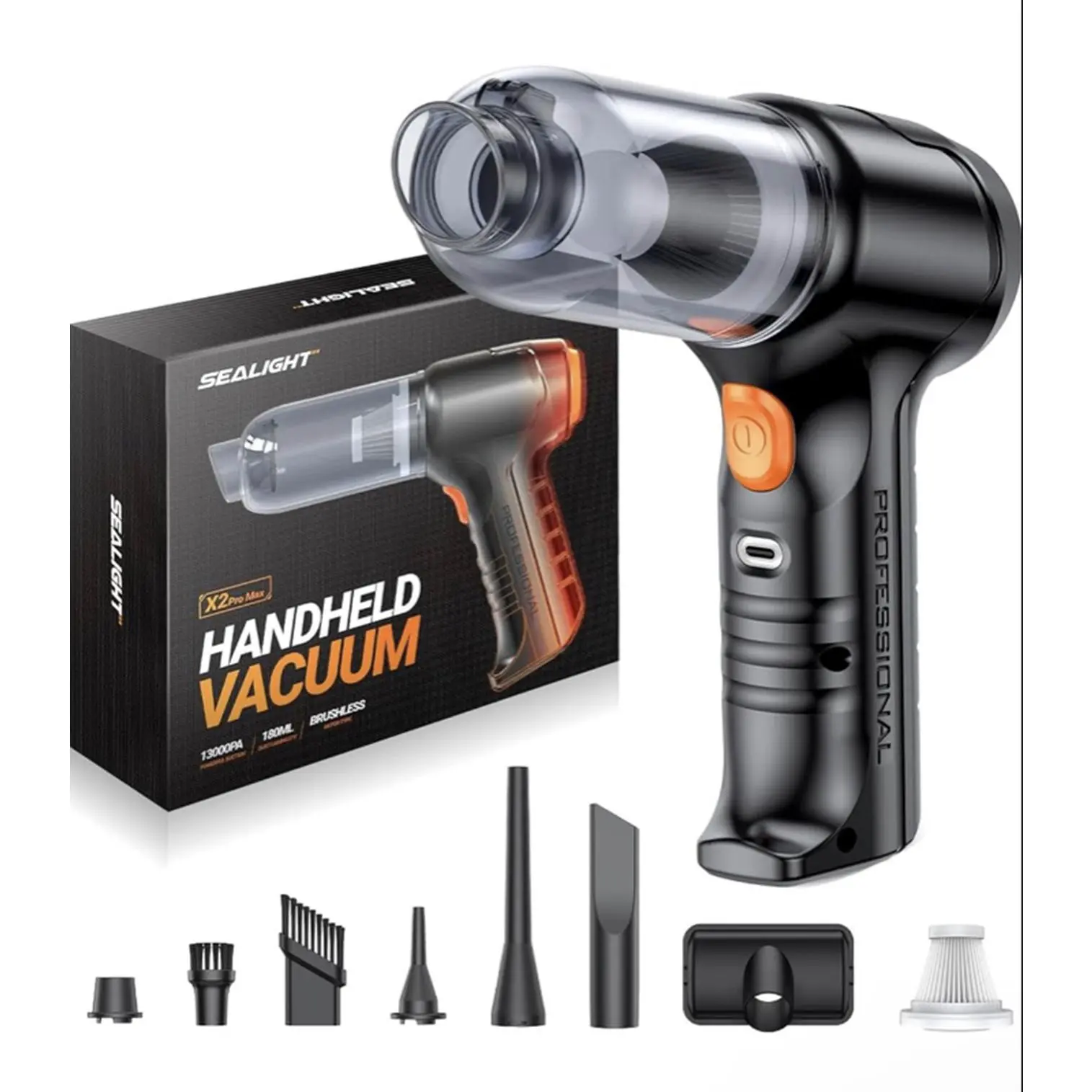 Sealight Professional Handheld Vacuum Cleaner with 1300Pa Suction, 1000mAh Battery, 3 Attachments, and 1 Filter