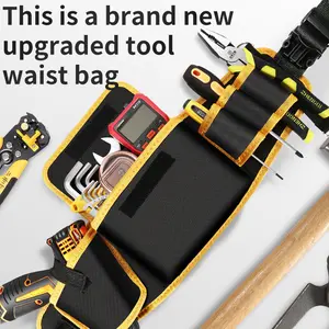 Electrician’s Waist Tool Bag – Small Portable Canvas Pouch with Belt Heavy Duty Multi-Function Waterproof Storage for Repair Work Large Yellow and Black Tool Organizer mower bag Heavy Duty Rolling Tool Cart with Pegboard work accessories manny tool box