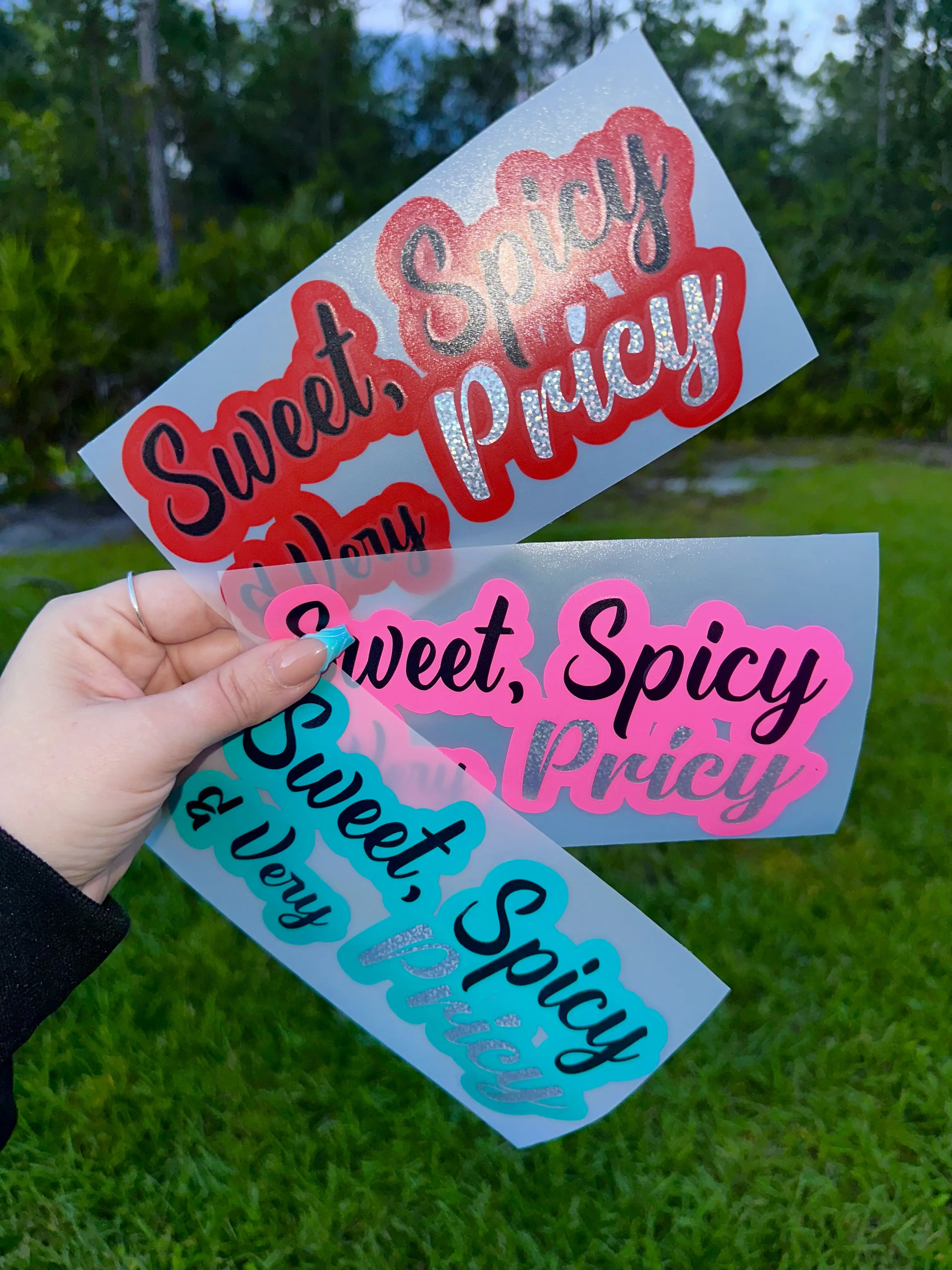 Sweet Spicy & Very Pricy Car Decal - Vibrant Colors & Bold Design for Vehicle Decoration