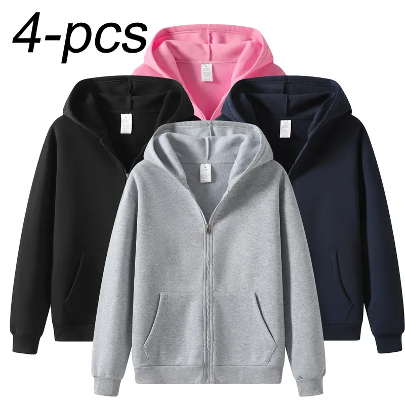 Men's Loose Polyester Longsleeves Hoodie Soft, Lightweight, Plain Zip Up Athletic Sweatshirt with Kangaroo Pocket, Navy Blue/Beige/Gray, Autumn Back to School Versatile Casual Menswear Tops