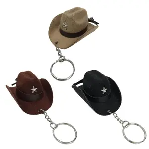 Stylish Western Cowboy Hat Keychain Pendant Durable Leather Keyrings Portable Bag Key Chains Decoration for Men Women