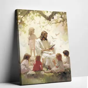 Children of God Painting Print Jesus Christ Teaches Kids Wall Art Gift Trendy Living Room Home Decor Framed Canvas Christian Nursery Decor