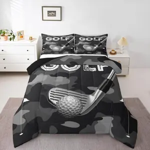 Golf Comforter,Grey Camouflage Bedding Set,Boys Men Sports Bedding,Comforters & Sets, Ball Gaming Black Camo Quilt Lightweight 2 Duvet