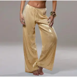 Women´s Sparkle Sequin Pants Lightweight Elastic Waist Wide Leg Loose Pants Trousers