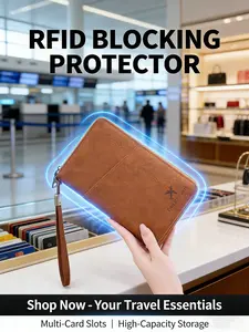 Multi-Functional Travel Document Organizer - RFID Blocking Long Zippered Passport Wallet, Passport Cover, Ticket & ID Storage Bag, Travel Document Holder