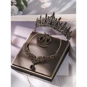Rhinestone Decorated Crown Necklace Dangle Earrings Elegant Crown Design Wedding Bridal Jewelry Set for Women Trendy All-match Exquisite Jewelry for Birthday Gift