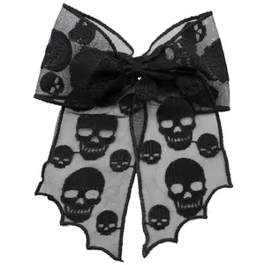 Skull Lace Hair Bow Clip