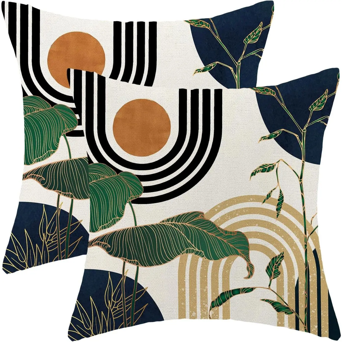 Navy Blue -Tropical Leaf