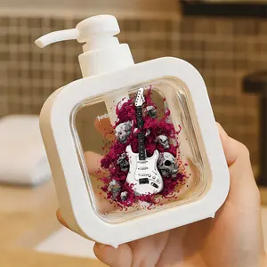Edgy Pump Dispenser Bottle with Stylish Skull & Magenta Smoke Design - Refillable Soap/Liquid Container for Bathroom and Kitchen - Durable Plastic Material for Modern Home Decor