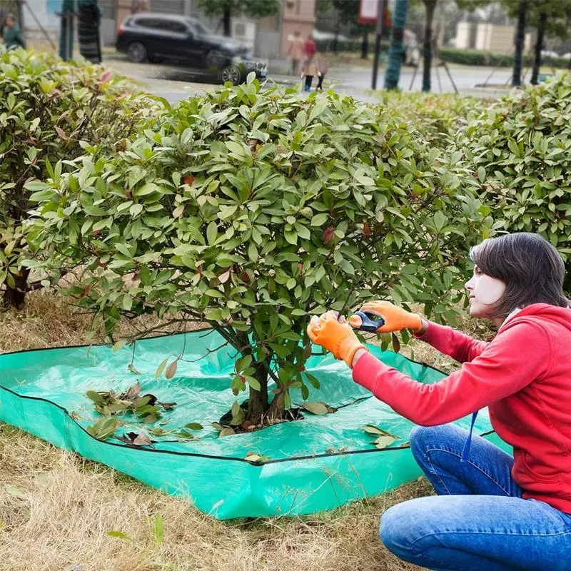 Landscape Tarp for Trimming, Pruning Tarp with Hole, Waterproof Bush Trimming Tarps Shrub Trimmings Catcher with Four Corner Buckles for Easy Fastening and Leaf Collection, Garden Ground Cover, Plant Care, Garden Supplies