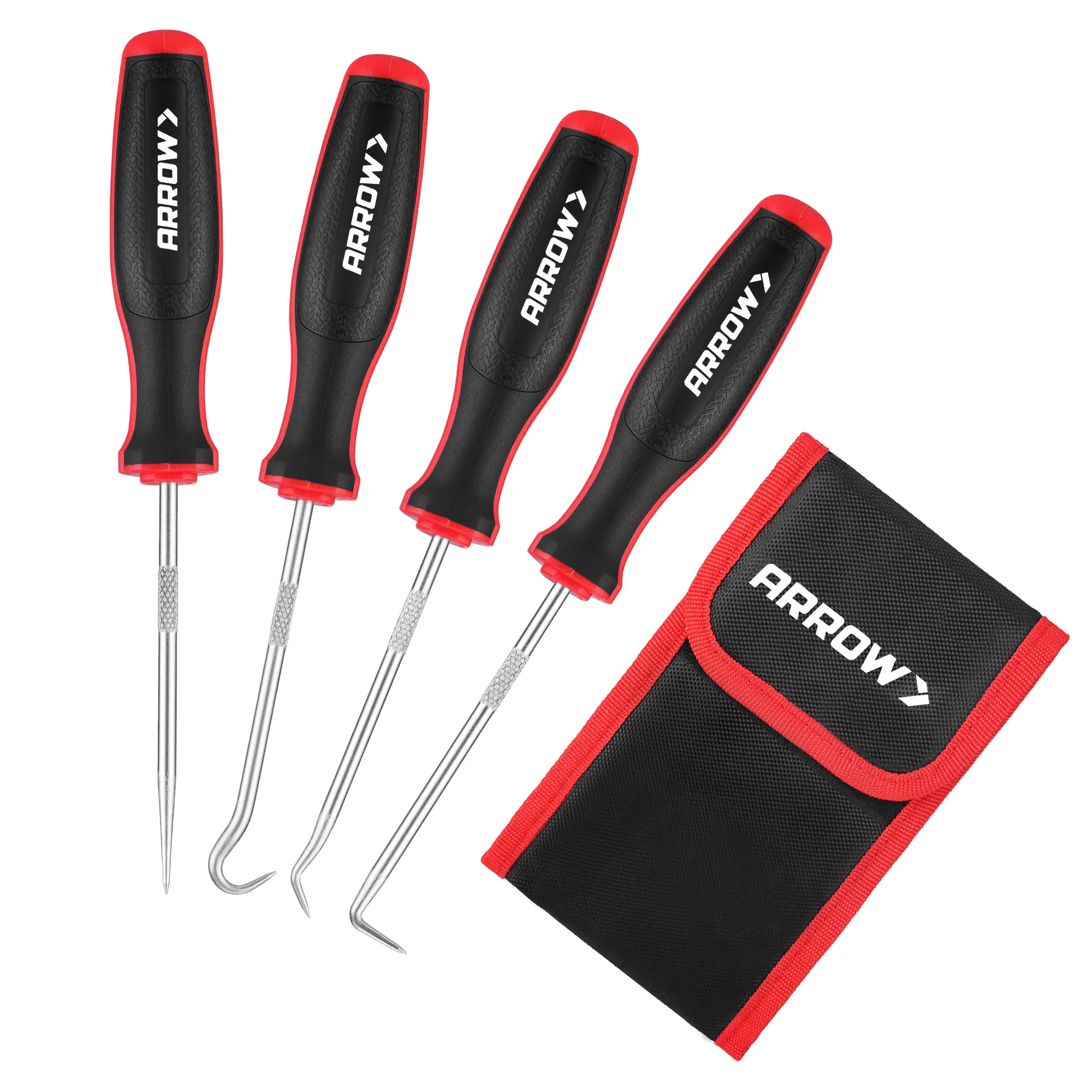 #summersale ARROW 4-Piece Precision Hook and Pick Set with Pouch, Mini Pick Tool Set for Automotive Mechanic, O-Ring Removal Tool, Oil Seal, Gasket Remover, Hose Puller Hooks