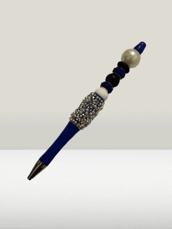 Elegant Blue & Pearl Beaded Pen